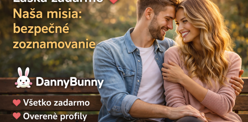 alt="Usmievajúci sa pár sediaci spolu na lavičke v parku – bezpečné bezplatné online zoznamovanie na DannyBunny"